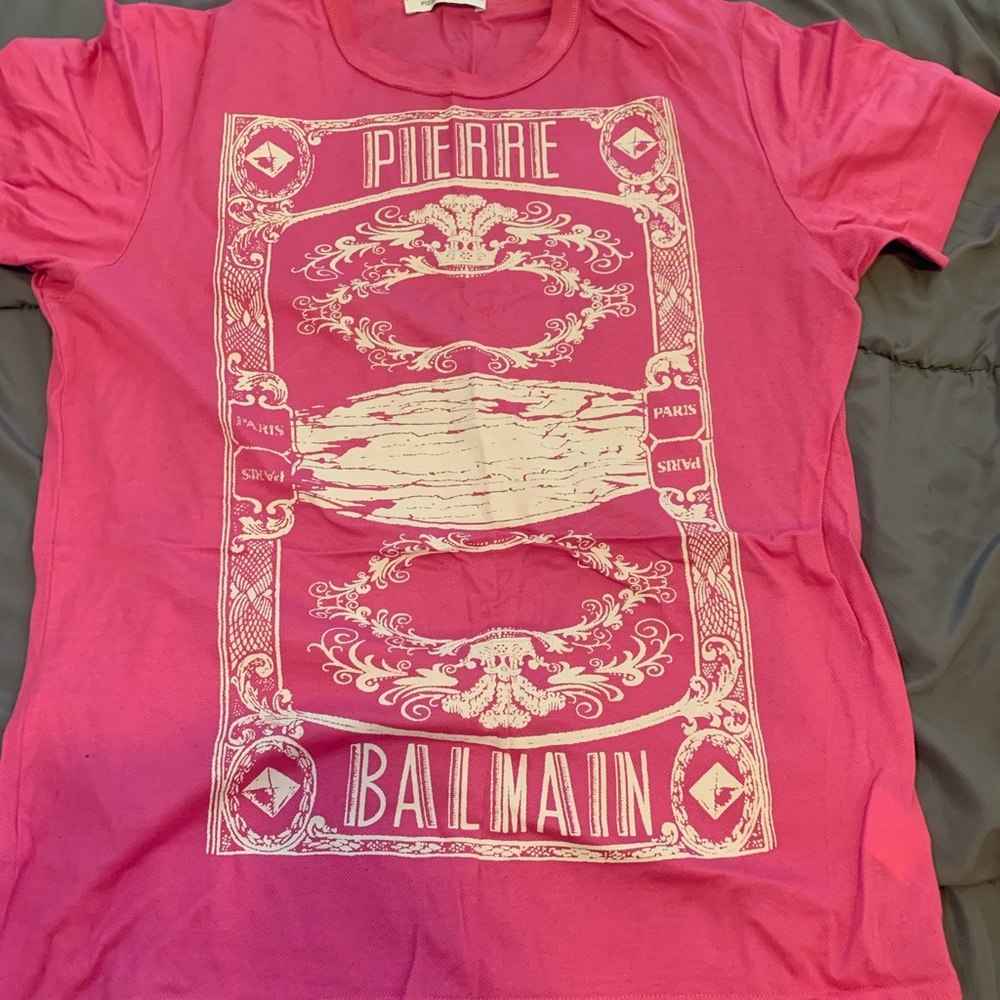 Pierre Balmain Hot Pink Tee with Ivory Graphic
